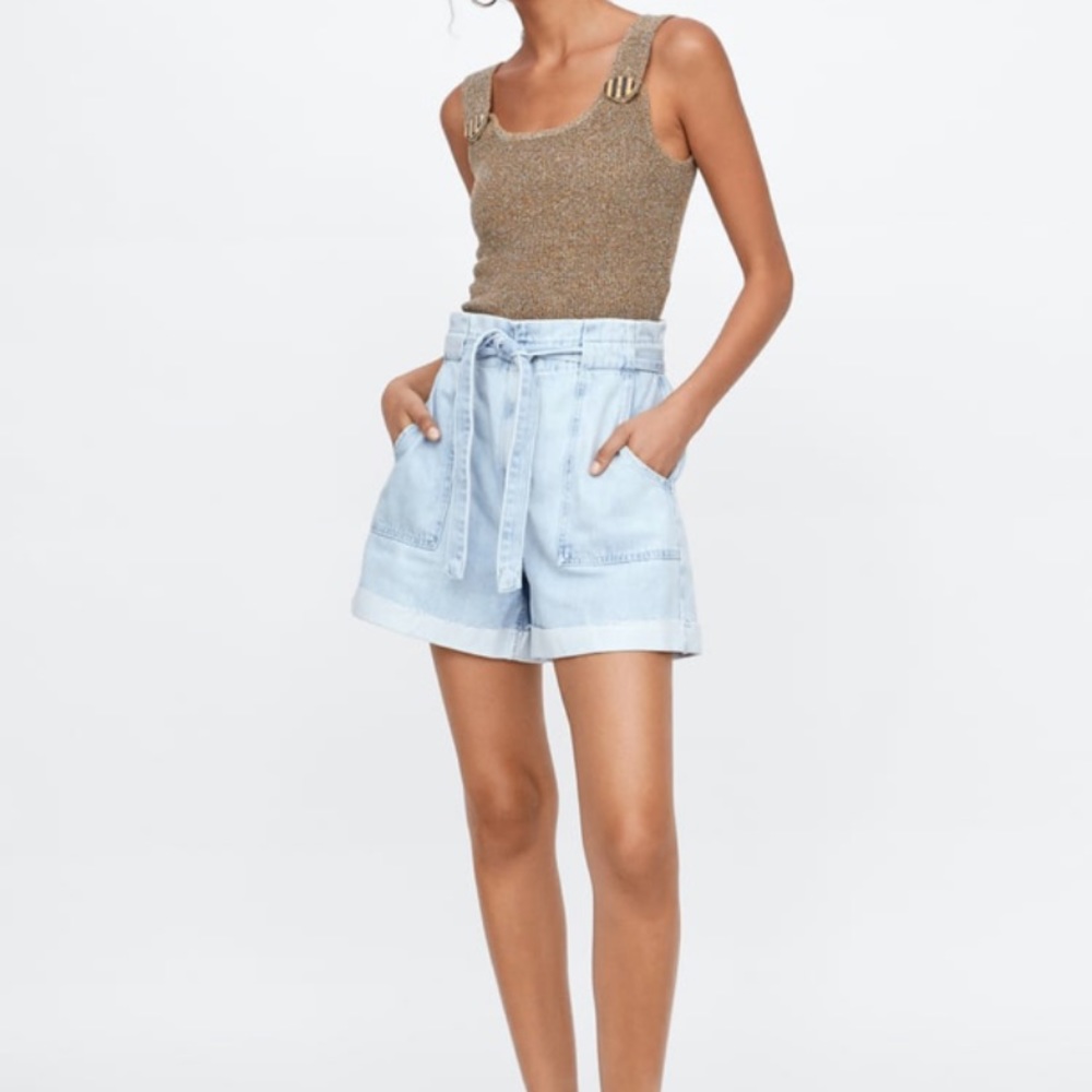Zara belted denim shorts